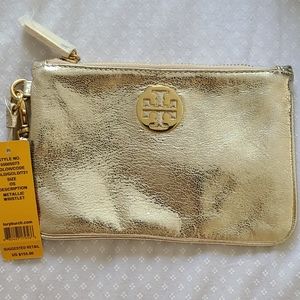 NWT Brand New Tory Burch Gold Metallic Wristlet
